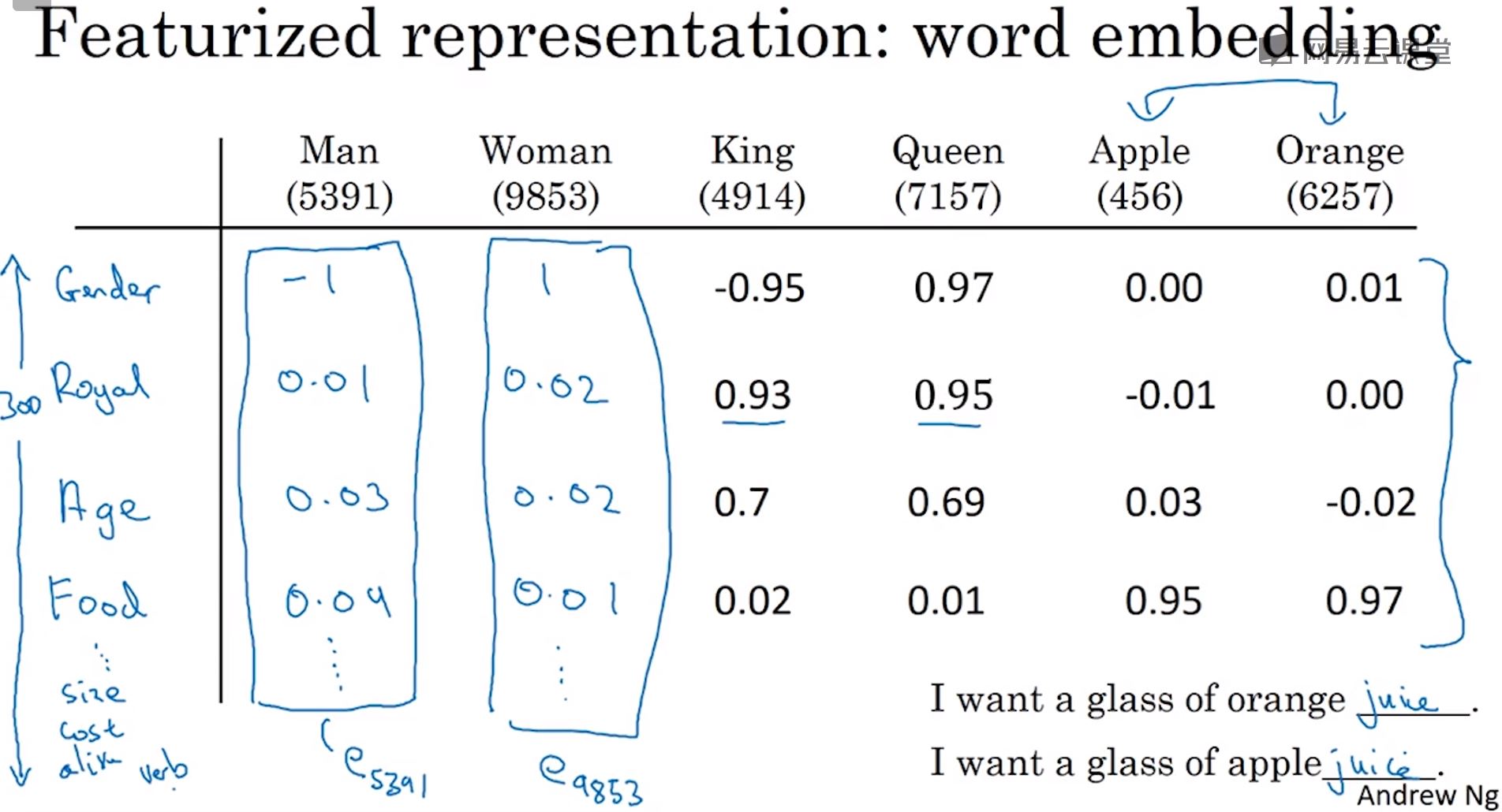 Featurized representation： word embedding